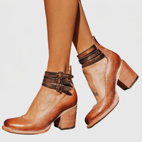 Helene | Damen Stiefel Blockabsatz Schnallenriemen Elegant Herbst Urban – Dunkelbraun