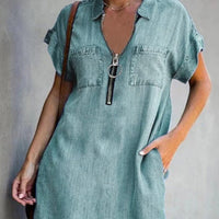 Elvira® | Denim Kleid mit Reißverschluss – Grün