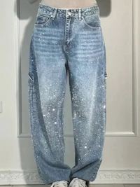VALESKA - HOSEN MIT HOHER TAILLE UND WEITEM BEIN – Hellblau