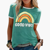 Good Vibes Grafik-T-Shirt - für Frauen im Casual-Stil – Grün