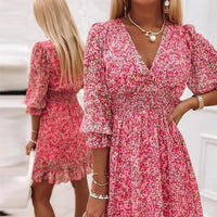 Emma® | Ibiza Mode bequemes Kleid mit Blumendruck für Frauen – Rot