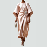 Michaela | Damen Midikleid Fledermausärmel Drapiert Fließend Modern – Beige