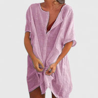 Sabina | Damen Strand Überwurf Kleid Locker Knopfleiste Sommer Casual – Hellviolett
