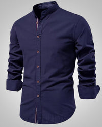 Herren Stehkragen Slim Fit Casual Hemd – Marine