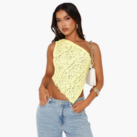 Spitzen One Shoulder Top für Damen – Asymmetrischer Trendlook – Gelb