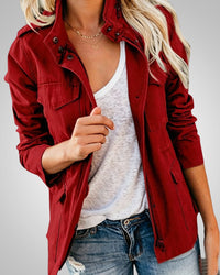 Adeline | Damen Lässiger Herbstjacke mit Taschen – Rot