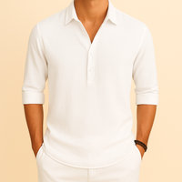 Christopher | Herren Klassisches Langen Ärmeln Henley Poloshirt – Weiß