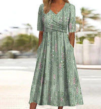 Pristine – A-Linien-Kleid mit Blumenmuster und hoher Taille – Grün