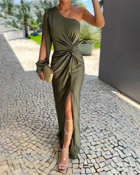 Jessica | Damen Elegant Hoher Schlitz Hochzeitsgastkleid – Grün