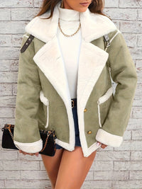 Leyarae | Plüsch Jacke mit Reverskragen – Winter Warme Lässige Oberbekleidung – Matcha