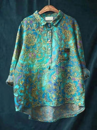 Rosa | Aquarell Blumen Oversized Hemdbluse – Türkis