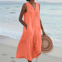 Mary | Damen Luftiges V-Ausschnitt Sommerkleid – Orange