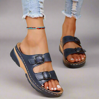 Dorothee | Wedge Sandalen mit Doppelriemen – Komfortabel und Stilvoll – Blau
