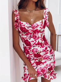 Anita | Geblümtes Minikleid mit gerüschtem Saum – Rosa