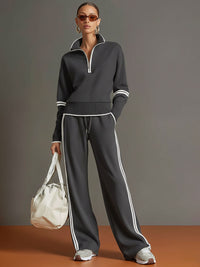 Honora - Soft-Touch-Zweiteiler mit weiter Hose – Dunkelgrau