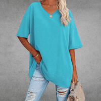 Mia | Damen Oversized V-Ausschnitt Hemd – Hellblau