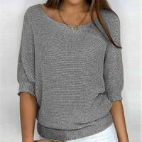 Damen 3/4-Ärmel Strickpullover | Lässiger – Grau