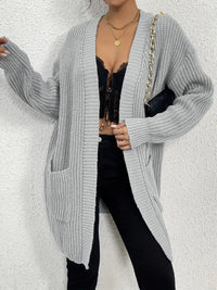 Lifaronie | Schicke Strickjacke mit offener Tasche im entspannten Stil – Hellgrau