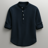 Antero – Langarm Hemd Mit Henley-Kragen – Marine