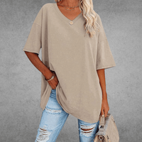Mia | Damen Oversized V-Ausschnitt Hemd – Beige