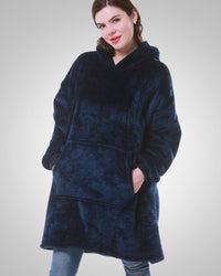 Susanne | Damen Kuschelige Oversized Kapuzendecke – Blau