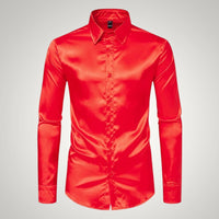 Tobias | Herren Festliches Satin Gerades Hemd – Rot