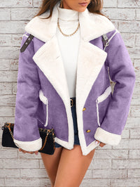 Leyarae | Plüsch Jacke mit Reverskragen – Winter Warme Lässige Oberbekleidung – Dunkles Violett