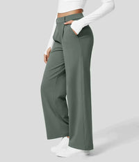 Palazzo Hose für Damen - Sommerliche Business Stoffhose mit Weitem Bein – Aquamarin