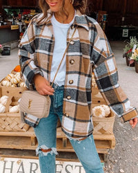 Vivien™ - Lässige Jacke mit Karomuster und Knopfleiste – Braun