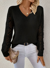Eleni - Eleganter gestrickter V-Ausschnitt-Pullover – Schwarz