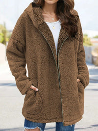 Leyalora | Damen Teddyjacke mit Reißverschluss – Olivegrün – Khaki