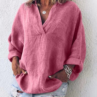 Loretta - Stylische V-Ausschnitt Loose Bluse – Rosa