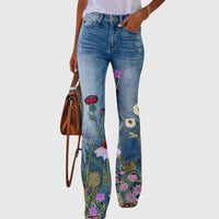 Nicole | Damen Jeans Blumenmuster Figurbetonend Modern Casual Trend – Gelbe Blume