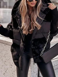 Sophie - Mehrfarbige Winter-Thermojacke mit Kapuze – Schwarz