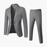 Herren Sommer Anzug Zweiteiler mit Revers und Flatfront Hose – Grau