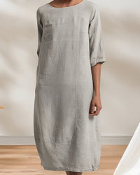 Marbella Dress | Ladies Casual Leinen-Look Einfaches Midikleid – Grau