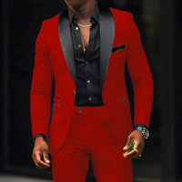 Herren Slim Fit Stylisch 2-teiliges Hochzeitsgast Anzug Set | Elegante – Rot