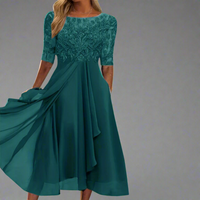 Gundrada | Elegantes Midi Kleid mit Spitzenärmeln – Dunkelgrün