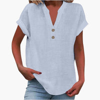 Damen Kurzarmshirt mit V-Ausschnitt und lockerer Passform – Hellblau