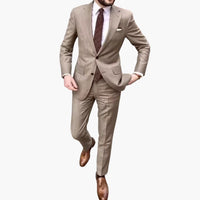 Herren Anzug zweiteilig mit Reverskragen und Slim Fit Hose – Khaki