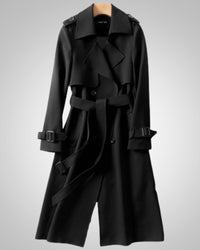 Elisabeth | Damen Klassisches Karomuster Trenchcoat – Schwarz