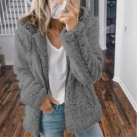 Kosara | Plüschjacke mit Kapuze und Reißverschluss, Fleeceweste – Dunkelgrau
