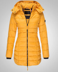 Ella | Damen Lange Kapuzen Winter Daunenjacke – Gelb