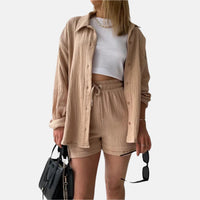 Musselin Zweiteiler für Damen - Leichtes Co-ord Set für den Sommer – Beige