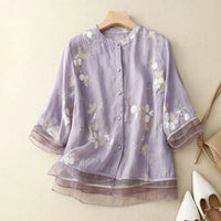 RUTH - LOCKERE BESTICKTE BLUSE MIT TRANSPARENZEN – Lila