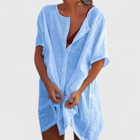 Sabina | Damen Strand Überwurf Kleid Locker Knopfleiste Sommer Casual – Blau