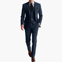 Herren dreiteiliger Anzug mit Weste für Herbst und Winter – Marine