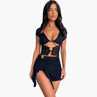Cut-Out Co-Ord Zweiteiler - Damen Sommerlook für den Strand – Schwarz