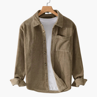 Cord-Overshirt für Herren - übergroße lange Ärmel und Knopfleiste – Khaki