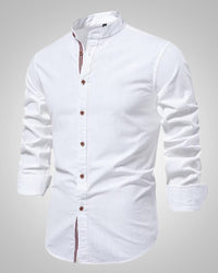 Herren Stehkragen Slim Fit Casual Hemd – Weiß